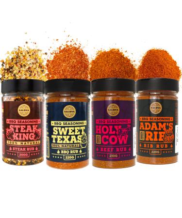 S lection de BBQ Rubs Premium pour les Amateurs de Viande - Holy Cow Sweet Texas Steak King & Adam s Ribs | Pack de 4 | 100% Naturel | Cadeau pic pour Gourmets Pack de 4 : Amateurs de Viande
