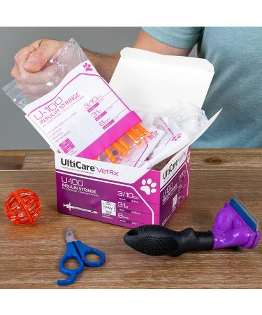 UltiCare VetRx U-100 Pet Insulin Syringes - Comfortable and Accurate Dosing for Pets - 31G x 5/16 with Half Unit Markings - 60 ct Box - Buy Online on GoSupps.com