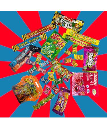 Super Sour Sweet Gift Box Hamper 34 Treats Ultimate American and World Candy. Gift for Children or Adults as Birthday Christmas Easter Gift. Extreme Sour contains Warheads Toxic Waste etc - Buy Online on GoSupps.com