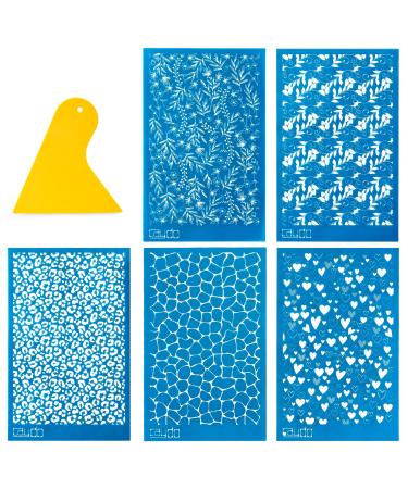 Caydo Silk Screen Stencils for Polymer Clay  5 PCS Reusable Silkscreen Print with Squeegee  Working with Clay Earrings Cutters for Printing on Clay Earrings Decoration(6 x 3.8 inch) 5 Patterns