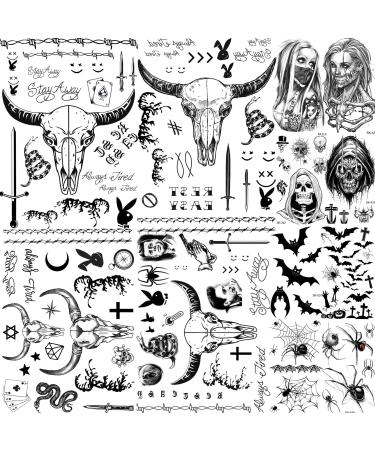 FIYACHY 12 Sheets Post Malone Tattoos Temporary  4 Sheets Large Rapper Prisoner Post Malone Face Tattoo Sticker For Adults Women Men  8 Sheets Small Fake Halloween Costume Temporary Tattoos Skull Set