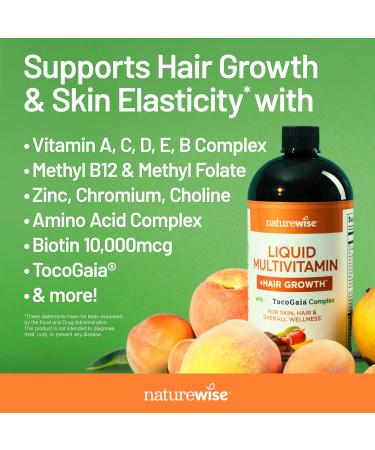 NatureWise Liquid Multivitamin Hair Growth for Women & Men + Tocogaia for Hair Growth & Skin Elasticity Support + Biotin Vitamin D E B - Sugar Free Multivitamin Vegan - 15 fl oz 15 Servings Peach Mango 15.22 Fl Oz (Pa  - Buy Online on GoSupps.com