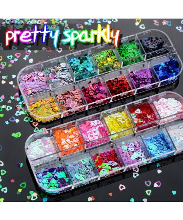 24 Colors Heart Glitter Nail Sequins for DIY Nail Art & Crafts - Pattern A - Buy Online on GoSupps.com