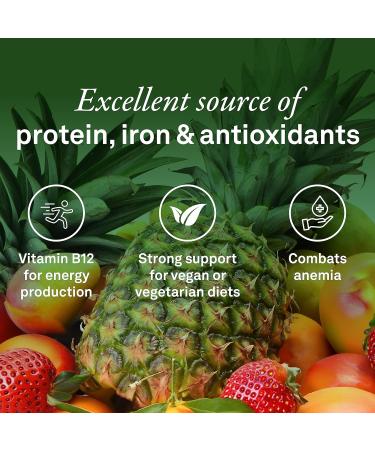 Organika Spirulina + B12 Powder - Tropical Fruit Punch Flavour- Sugar Free Superfood Plant Based Source of B12 (250mcg) and Protein High in Antioxidants and Vitamins + Minerals- 300g - Buy Online on GoSupps.com