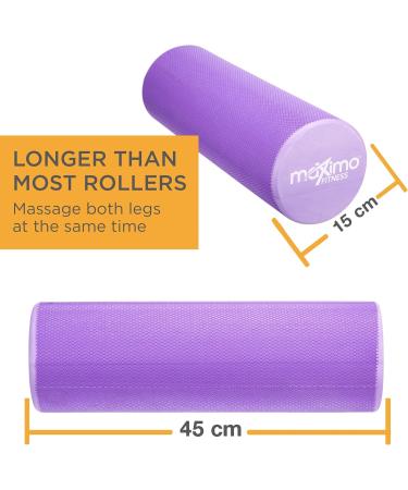 Maximo Fitness Fascia Roll - Medium Hard Massage Roller for Spine Back Legs & Arms (45x15 cm) - Ideal for Yoga Pilates & Post-Sport Recovery - Purple - Buy Online on GoSupps.com