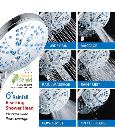 High Pressure 6-in-1 Aquassage by AquaCare - 76-mode Combo Showerhead with Hand Shower, Body Brush, Hair Brush & Arm in One! Stainless Steel Hose, Brush Holder - All-Chrome - Buy Online on GoSupps.com