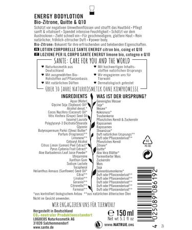 Sante Body Lotion Energy 150ml - Nourishing Hydration for All Skin Types - International Shipping Available - Buy Online on GoSupps.com