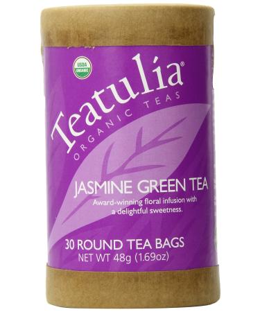 Teatulia Organic Jasmine Green Tea 180 Tea Bags | 6 Canisters x 30 Paper Square Tea Bags | Naturally Caffeine Tea Bags Floral Tea Compostable Jasmine 6 Pack of Canisters
