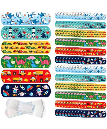 420 Pieces 6 Styles Kids Bandages Fabric Flexible Bandages Self Adhesive Bandage Wrap Small Wounds Burns Baby Child Waterproof Breathable Bandages for Family First Aid Travel Cuts Scrapes (Cool)