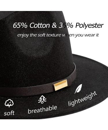 Gossifan Men's Wide Brim Panama Fedora Hat with Classic Belt - Black, Size 7 1/8-7 1/4 - Buy Online on GoSupps.com