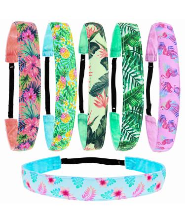 FROG SAC 6 Elastic Floral Headbands for Girls Adjustable Tropical Non Slip Head Bands for Women Cute Stretch Hair Bands VSCO Girl Birthday Hair Accessories Party Favors for Kids No Slip Headband Pack