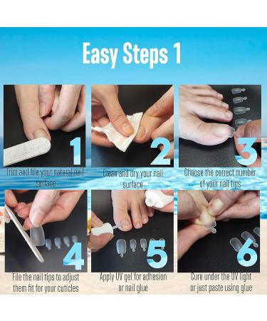 Novo Ovo 504 Long Toenail Tips - Clear Artificial Full Cover Gel Toenails Soft Gel Nail Set 12 Sizes for Easy Application - Buy Online on GoSupps.com