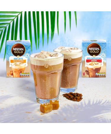 Nescafe Iced Latte Salted Caramel Instant Coffee 7 x 14.5g Sachets 100% Responsibly Sourced Coffee (Pack of 5) - Buy Online on GoSupps.com
