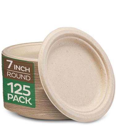125-Pack 7 Inch Compostable Paper Plates | Eco-Friendly Bagasse Fibers | Biodegradable Brown Plate by Stack Man - Buy Online on GoSupps.com