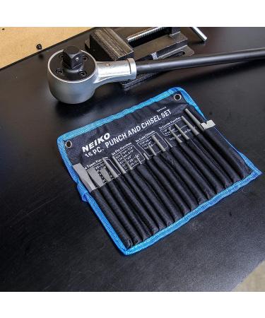 NEIKO 02626A Punch and Chisel Set | 16 Piece | Cold Chisels  Taper  Pin & Center Punches | Chrome Vanadium Steel | Roll Up Pouch | Chisel Tip Gauge | Ground and Polished | Tapered Striking Head 16 PC Punch and Chisel Set - Buy Online on GoSupps.com