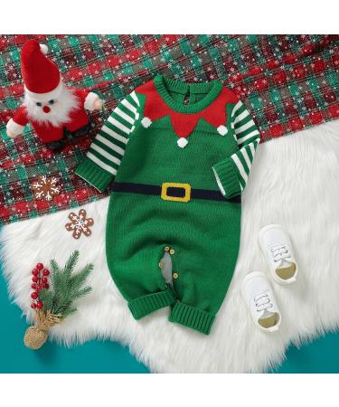 Mimixiong Knitted Baby Christmas Romper | Newborn Xmas Costume for Boys & Girls | 3-6 Months (Green) - Buy Online on GoSupps.com