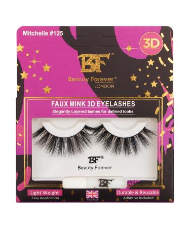Beauty Forever Faux Mink 3D Eyelashes Elegantly Layered Lashes for Defined Looks Handmade & Reusable With Latex Free Glue Mitchelle No. 125