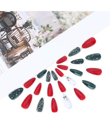 Brishow Christmas Artificial Nails - Elk & Snowflake Ballerina Acrylic Press-On Nails | 24 Full Cover Nail Set for Women & Girls - Buy Online on GoSupps.com