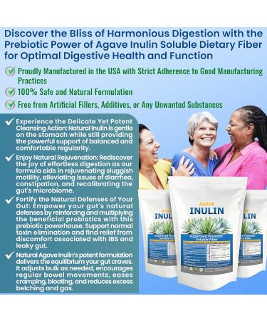 Organic Inulin Powder (48oz/3 lbs) Gentle Agave Prebiotic Soluble Fiber Supplement for Digestive Support Gut Health Vegan Baking Smoothies & Drinks 48 Ounce - Buy Online on GoSupps.com