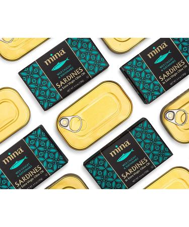 Mina Wild-Caught Gourmet Sardines in Extra Virgin Olive Oil - Hand-Packed, Responsibly Sourced, Low Sodium, High Protein - Keto & Paleo Friendly - 4.4oz (12 Pack) - Buy Online on GoSupps.com