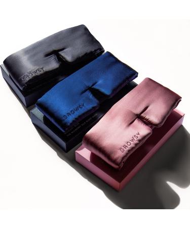 Besties Pack 3 X DROWSY Silk Sleep Masks - 1 Midnight Blue 1 Damask Rose 1 Moonlight Shadow. Padded Silk Cocoon for Luxury Sleep in Total Darkness