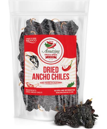 Dried Ancho Chiles Peppers 5 oz, Natural and Premium. Great For Recipes Like Mexican Mole, Sauces, Stews, Salsa, Meats, Enchiladas. Mild to Medium Heat, Sweet & Smoky Flavor. Air Tight Resealable Bag 5 Ounce (Pack of 1)