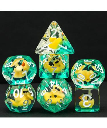Cusdie Animal-filled 7-Die Polyhedral Dice Set for DND, RPG, MTG - Yellow Duck - Buy Online on GoSupps.com