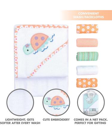 Mother's Choice Hooded Baby Towel Set with 5 Face Cloths | Lightweight Cotton Rich Absorbent | Large 75x75cm Baby Bath Towel for Newborn Boys and Girls | Turtle Design - Buy Online on GoSupps.com