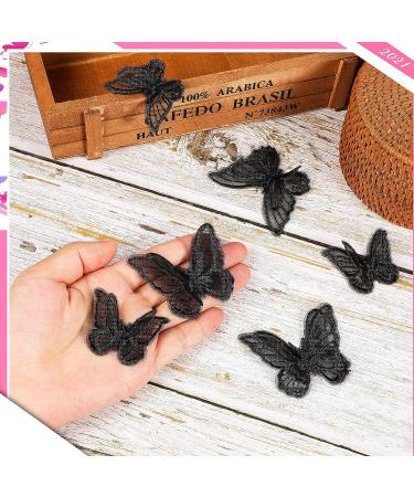 20pc Butterfly Lace Applique Embroidery Patches - Double Layer Organza Design for Wedding Dress, DIY Crafts - Black - Buy Online on GoSupps.com