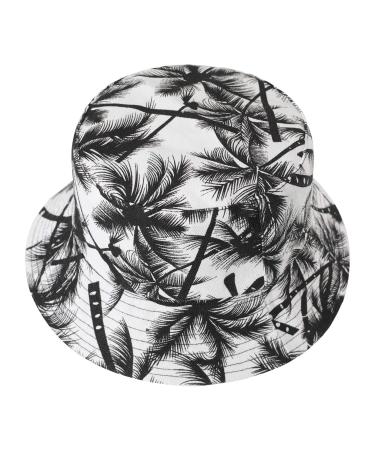 ZLYC Unisex Cute Print Bucket Hat Summer Travel Fisherman Cap for Women Men Teens Palm Tree Black