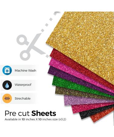 MiPremium Glitter Heat Transfer Vinyl HTV Starter Pack - 10 Color Iron On Bundle Kit for T-Shirt Press - Easy to Cut & Press - Buy Online on GoSupps.com