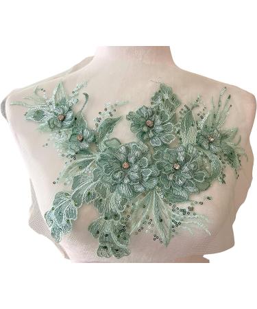 PEPPERLONELY 3D Beaded Flower Lace Applique, Wedding Dress DIY Patch Green 13.5 x 8.5 Inches - Buy Online on GoSupps.com