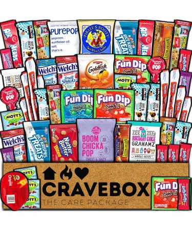 CraveBox Care Package (50 Count) Valentines Day Snacks Food Cookies Granola Bar Chips Candy Ultimate Variety Gift Box Pack Assortment Basket Bundle Mix Sampler Treats College Students Office Chocolate