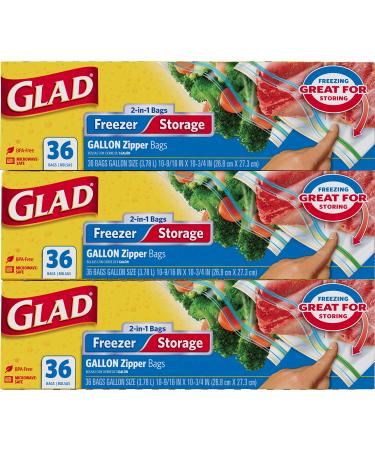 Glad Trash & Food Storage Food Storage and Freezer 2 in 1 Zipper Bags - Gallon Size - 36 Count (Pack of 3)