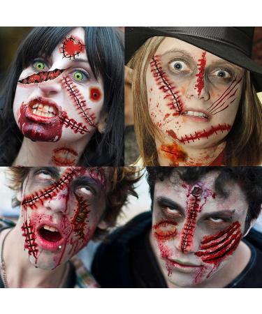 VANTATY Halloween Fake Scars Tattoo Kit - 215+ PCS, 30 Sheets, 3D Temporary Makeup for Adults and Kids - Zombie, Stitches, Blood, Wound Designs - Buy Online on GoSupps.com