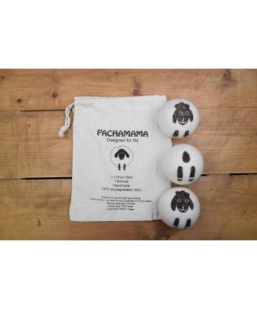 Pachamama Handmade XL Wool Tumble Dryer Balls 7cm 3 Pk Reduce Drying Time Save Energy Fabric Soften Reduce Static Reduce Wrinkles Unscented Long Life - Cute Sheep Pattern Felted by Hand Fair Trade - Buy Online on GoSupps.com