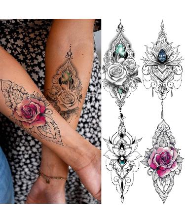 32 Sheets Sexy Black Lotus Temporary Tattoos for Women - Indian Tribal Lace Tatoo Sticker Set with Mandala Flower, Butterfly, Rose, Dreamcatcher, Elephant - Henna Tattoo Kit for Adults - Buy Online on GoSupps.com