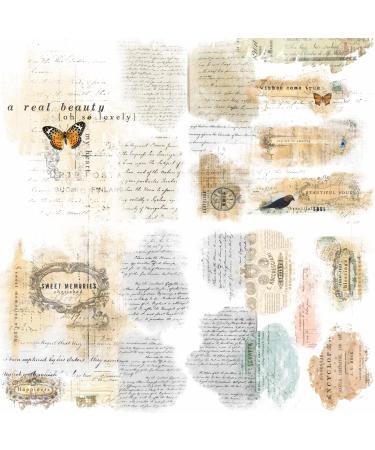 Script Pieces Overlay Rice Paper, 8 x 10.5 inch - 6 x Different Printed Mulberry Paper Images 30gsm Visible Fibres for Decoupage Crafts Mixed Media Collage Art