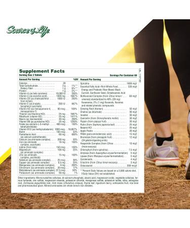 Nature's Plus Source of Life Multi-Vitamin & Mineral Supplement - 180 Tablets with Whole Food Concentrates - Buy Online on GoSupps.com