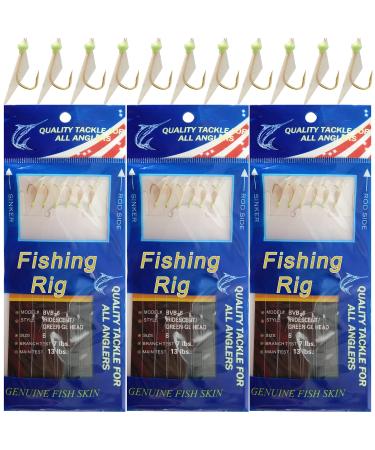 Fishing Rigs Saltwater Lures Bait Rigs 12 Packs Luminous Fishing Bait Rigs Real Fish Skin Sea Rigs with Hooks Swivels Glow in The Dark Size 4 6 8 Type B 4Packs 4#+4Packs 6#+4Packs 8#