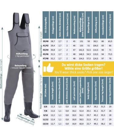 Smartpeas Waterproof Neoprene Waders with Rubber Boots - Perfect Fishing Trousers for Men + Bonus Thermo Socks 47-48 Dark Gray - Buy Online on GoSupps.com