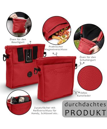 Ostfriesenpfoten Frieda Dog Treats Bag - High-Quality Synthetic Leather Red Size M Easy Open Lock - Ideal for Dog Walks & Outdoor Use - Buy Online on GoSupps.com