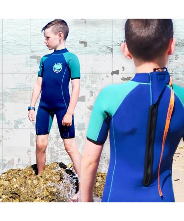 Unique 5mm Kids Wetsuit Shorty Style, for max Insulation, Comfort and Ease of Changing. 5mm Thickness for Cool Water in 8 Panel, Blind-Stitched Neoprene Devilfish (Navy/Lilac) 7-8 yrs (4'2")