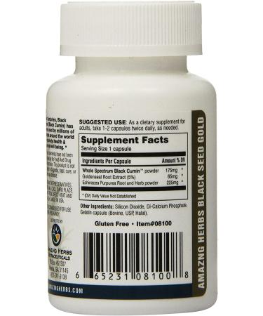 Buy Amazing Herbs Black Seed Gold with Goldenseal & Echinacea - 60 Capsules for Immune Support - Buy Online on GoSupps.com