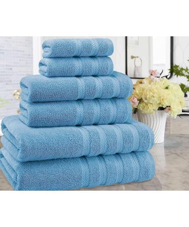American Soft Linen 100% Turkish Carded Cotton 6-Piece Towel Set - 560 GSM - Super Soft - Light Blue - Buy Online on GoSupps.com
