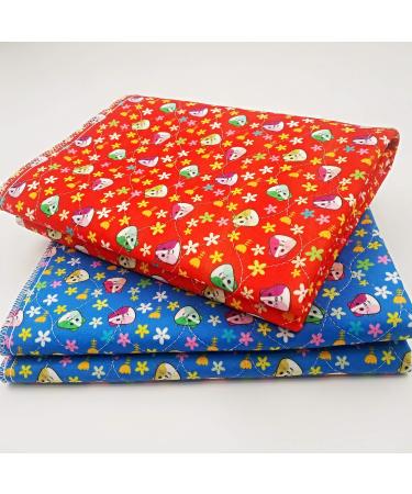 JT PET Guinea Pig Cage Liner Fleece Cage Liners Puppy Pads Washable Reusable Waterproof Pee Pads Hamster Bedding Extra Large Dog Crate Lining Set of 2 (47" x 24") Guinea Pig Print Red and Blue