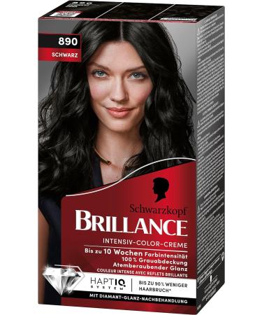 Brilliance Intensive Color Cream 890 Black - Permanent Hair Color with Diamond Gloss & Care Conditioner (3-Pack 170 ml) - 10 Weeks Color Intensity - Buy Online on GoSupps.com