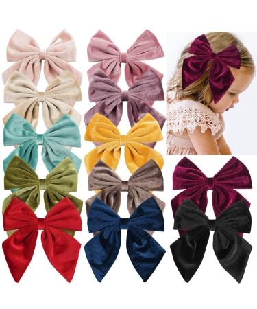 Qearl 12 PCS Large Velvet Hair Bow Fable Bow Clips for Toddlers Girls  Handmade Big Bows Hair Accessories for Little Baby Girls Kids