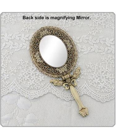 Double Sided Butterfly Design Makeup Mirror with Folding Handle Stand - Large Brass - Buy Online on GoSupps.com