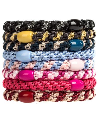 AXEN 8PCS Elastic Hair Tie for Women Girls Cotton Bands Soft Woven Ponytail Holders for Thick Hair and Curly Hair Mix Colors 3